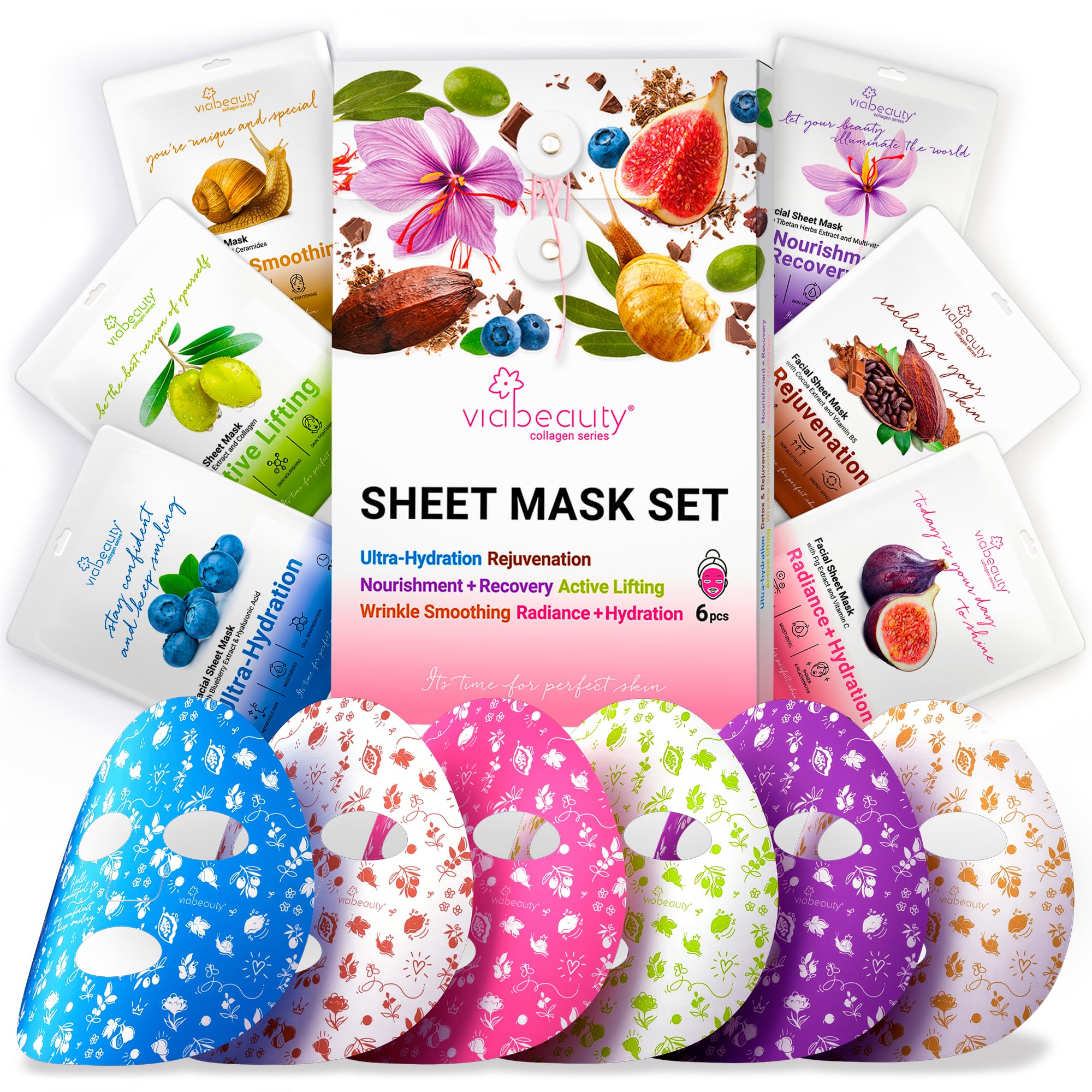 Amazon.com : VIABEAUTY 6 Pack of Sheet Face Masks Skincare